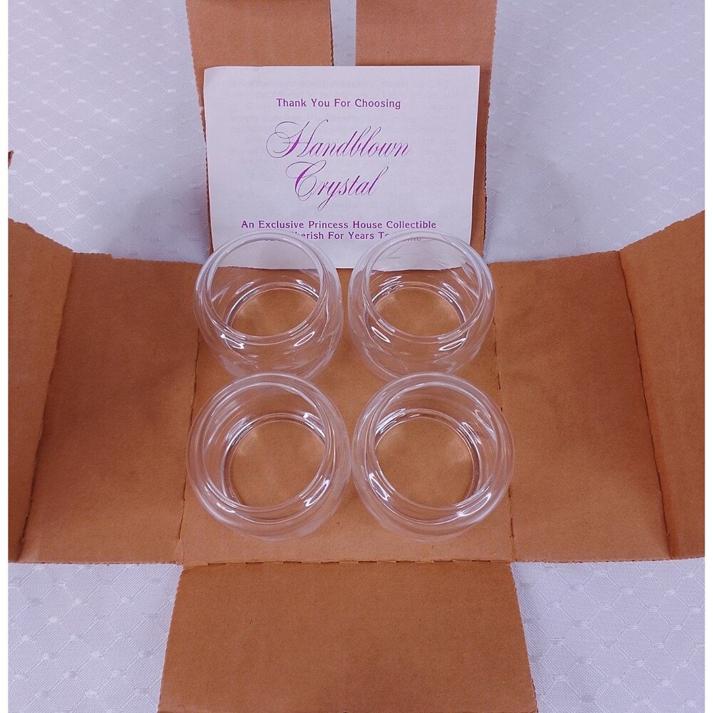 VTG Princess House Heritage Crystal Napkin Rings Set of 4 #405 NIB Handblown